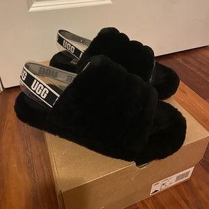 Black Fluff Yeah UGG Slides